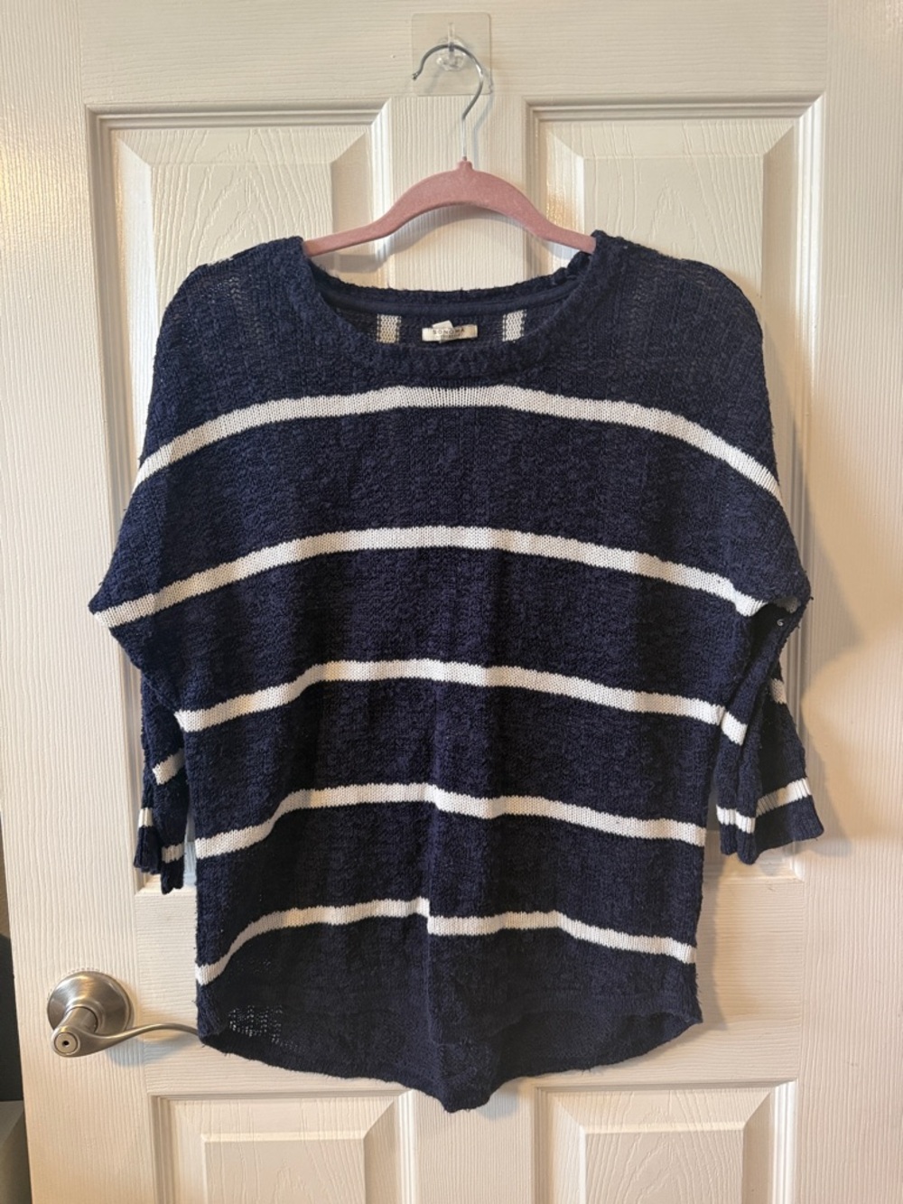 Sonoma Navy Blue and White Striped Knit Sweater Cardigan